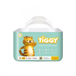 Подгузники-трусики детские Tiggy размер XXL (15-22 кг), 40 шт.+ подарок